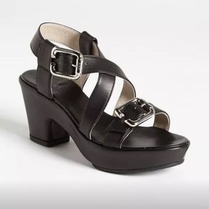 Y2k chunky AGL 215160 Black Leather Cross Strap Platform Sandals Size 38